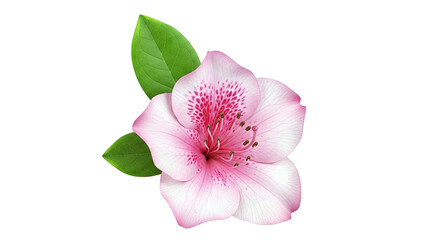 Pink Azalea Flower with Green Leaves on White Background