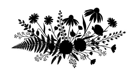 Black Silhouette of Various Flowers and Leaves. © Nasoha