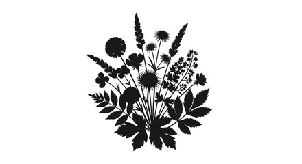 Black Silhouette of Wildflowers and Foliage. © Nasoha