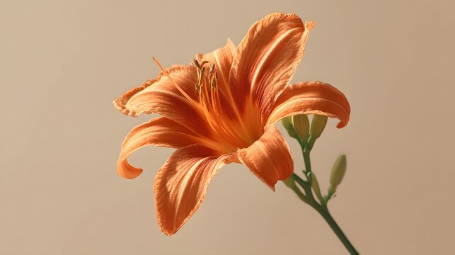 Vibrant Orange Daylily Blossom - A Detailed Close-Up Against a Neutral Background.