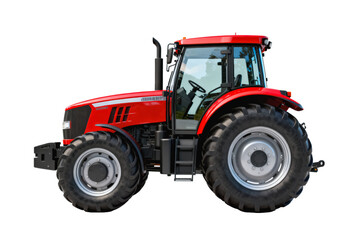Obraz premium Red Tractor with Large Wheels and Cabin