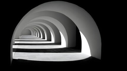Fototapeta premium Architectural Perspective - A Series of Arches Creating a Tunnel Effect in Monochrome.
