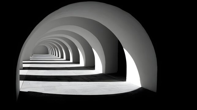 Architectural Perspective - A Series of Arches Creating a Tunnel Effect in Monochrome.