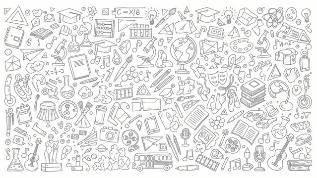 Collection of education and creativity related doodles and icons.