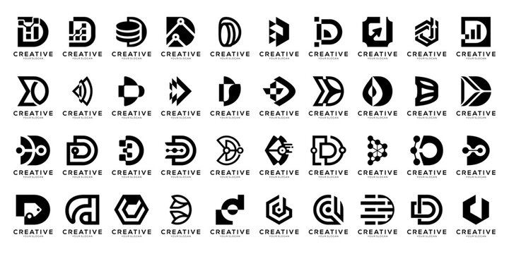 Set of Letter D Logo Collection for Tech and Digital Business Branding. Geometric abstract icon vector isolated on white background.