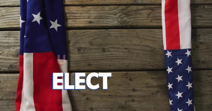 After brief pause USA and ELECTION animating over wooden plank, letters moving to announce vote