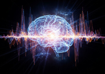 Abstract Brain Surrounded by Chaotic Energy Waves