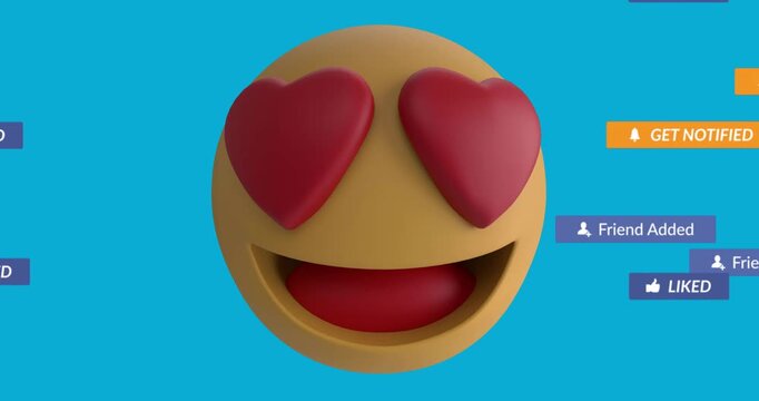 Notification badges appearing from right edge floating past centered emoji, visualizing engagement