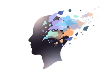 Minimal Abstract Mind Concept with Human Silhouette and Floating Thoughts