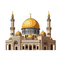 Fototapeta premium Mosque with Golden Dome and Minarets for Ramadan and Eid Celebrations