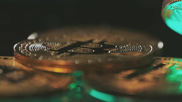 Close-up of Bitcoin Coins with Glowing Effect