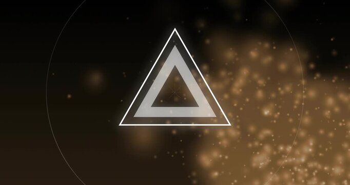Luminous round ring pulsing and framing center motif, triangle dissolving to ticks revealing shape
