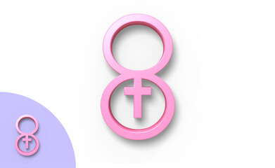 Logo pour la journée internationale des droits des femmes, combinant le chiffre 8 du 8 mars et le symbole féminin - rendu 3D © Fox_Dsign