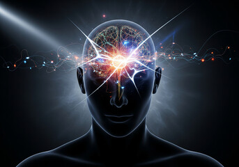 Abstract Human Mind Under Pressure with Glowing Neural Energy