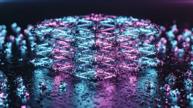 A dramatic impact of glowing particles creating a burst of vibrant light on a dark surface, suggesting innovation and buzz for tech concepts.