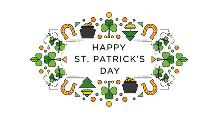Obraz premium St Patricks Day Illustration with Shamrocks and Pot.