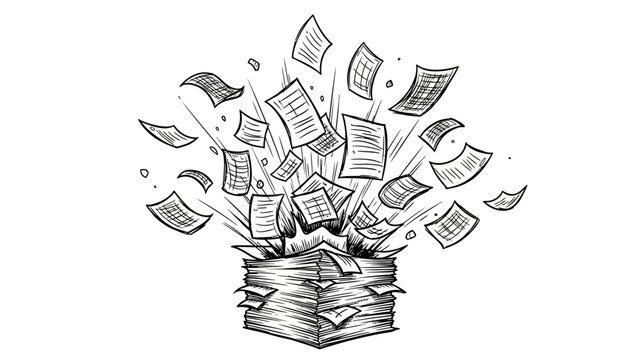 Stack of Papers Exploding Outwards.