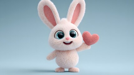 Obraz premium A cute cartoon bunny holding a heart in a light blue background