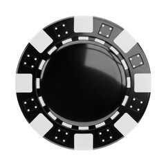 A close-up view of a poker chip with a black and white design and a black center.