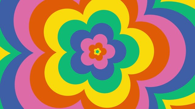 Retro rainbow color flower tunnel looping animation background