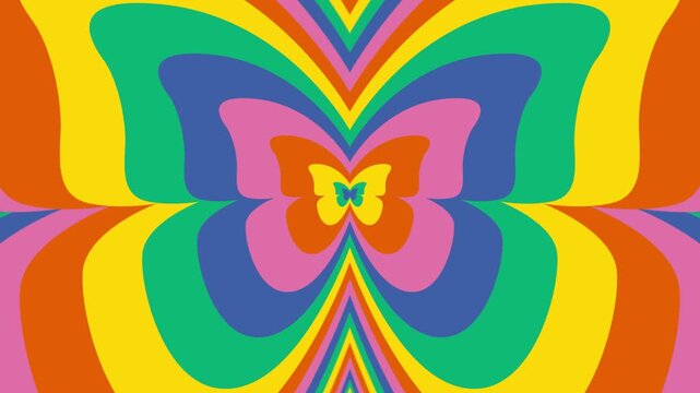 Retro rainbow color butterfly tunnel looping animation background