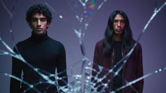 Ai generated portraits of dual personalities studio setting artistic exploration abstract background conceptual viewpoint