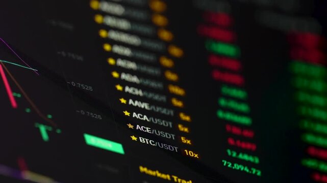 Close-up of cryptocurrency trading interface with market data