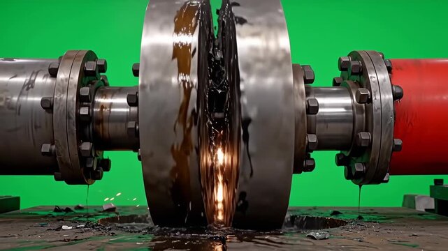 Industrial Friction Welding of Metal Flanges on Green Screen