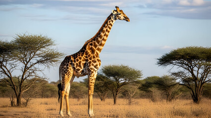 Obraz premium Majestic giraffe standing tall in the heart of the african savannah