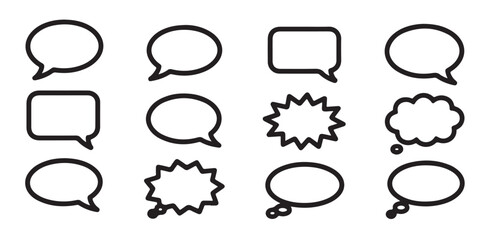 Empty outline speech bubble icons in various shapes including a thought cloud and comic burst