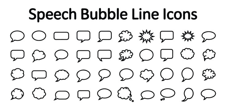 Speech bubble line icons diverse shapes and styles for communication