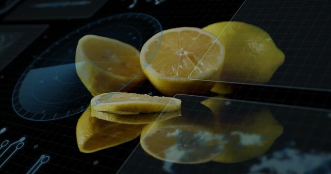 On start lemon cluster remaining static while glass panels sliding right, visualizing gauge data