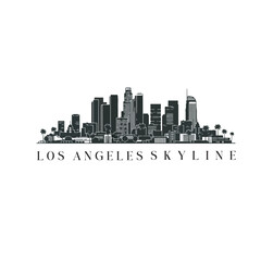 Obraz premium Los Angeles Skyline Silhouette Vector, LA Cityscape with Palm Trees Isolated on White Background