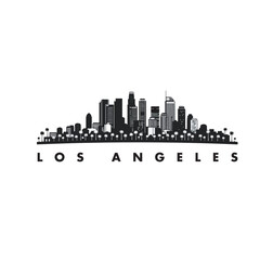 Los Angeles Skyline Silhouette Vector, LA Cityscape with Palm Trees Isolated on White Background