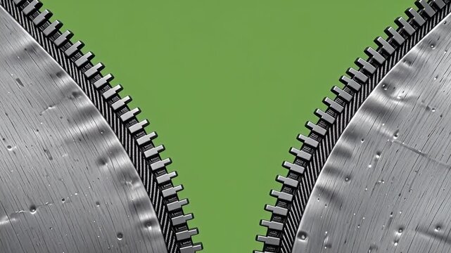 3D Animation of a Metal Zipper Opening on Green Screen Background