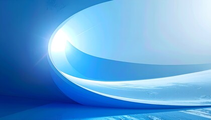 High-Tech Blue Abstract Background with Fluid Curves and Geometric Spheres for Business and Medical Industry