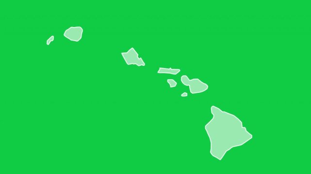 Hawaii map glow outline animation green background