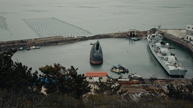 Abandoned Class Kilo Submarine next to the sea
