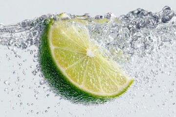 Lime slice in bubbly water
