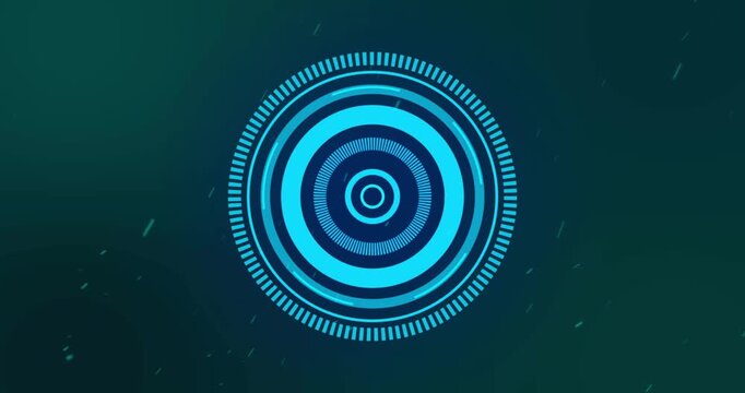 Inner rings brightening, concentric HUD pulsing, outer dashed ring rotating, showing target on teal