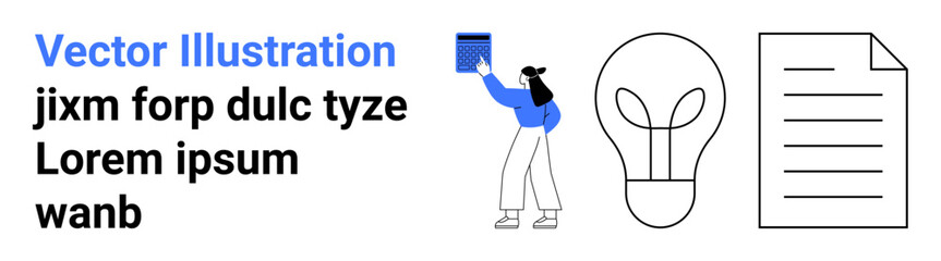 Creativity, innovation, education, business solutions, brainstorming, graphic design. A person holding an object, lightbulb and document icon. Creativity and innovation concepts