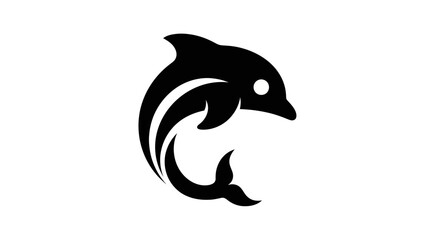 Obraz premium Black dolphin silhouette against white background