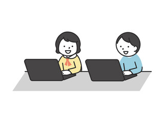 パソコンの操作をしている子供たち　プログラミング教室やパソコン教室のデジタル教育イメージ