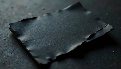 Black damaged card, rough surface, folded corners, empty, scratched, ripped