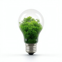 Green tree growing inside a light bulb for renewable energy concept