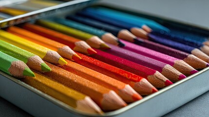 Colorful pencils in a metal tin