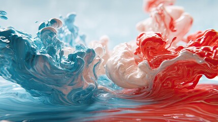 Abstract swirls of blue, red, and white paint