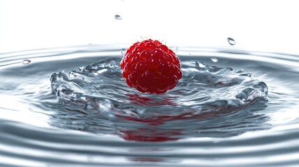 Red raspberry in water splash