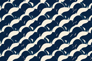 Abstract pattern of overlapping, wavy shapes in navy blue and cream
