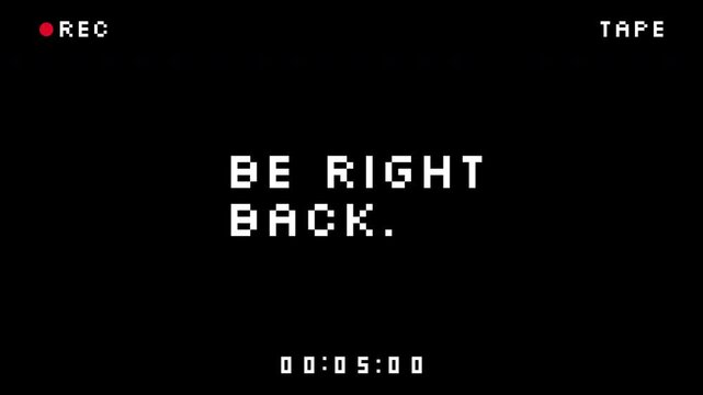 Be right back glitch ideal for live streamers, covers short breaks. Be right back on black screen, suitable for online content creators and streamers.